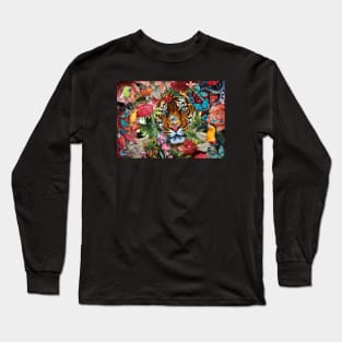 Tiger Tropical Flowers version 3 Long Sleeve T-Shirt